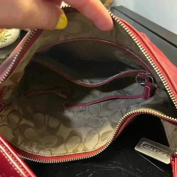 COACH Slim Legacy Red  Leather Handbag With Double Handles - Picture 5 of 8